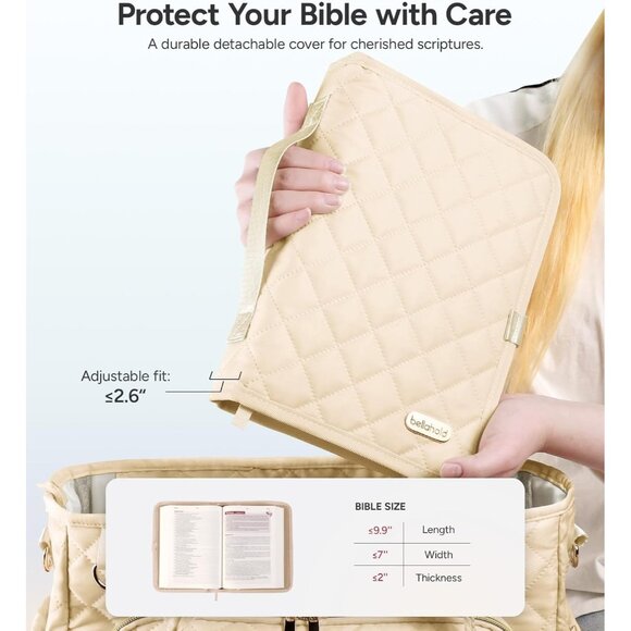 Large Bible Bag with Bible Cover Case for Women, Church Bag with shoulder strap, - Picture 3 of 8